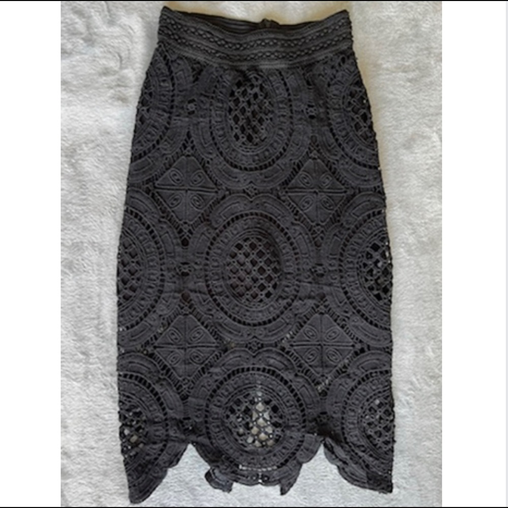 IRIS Black Lace Midi Pencil Skirt
